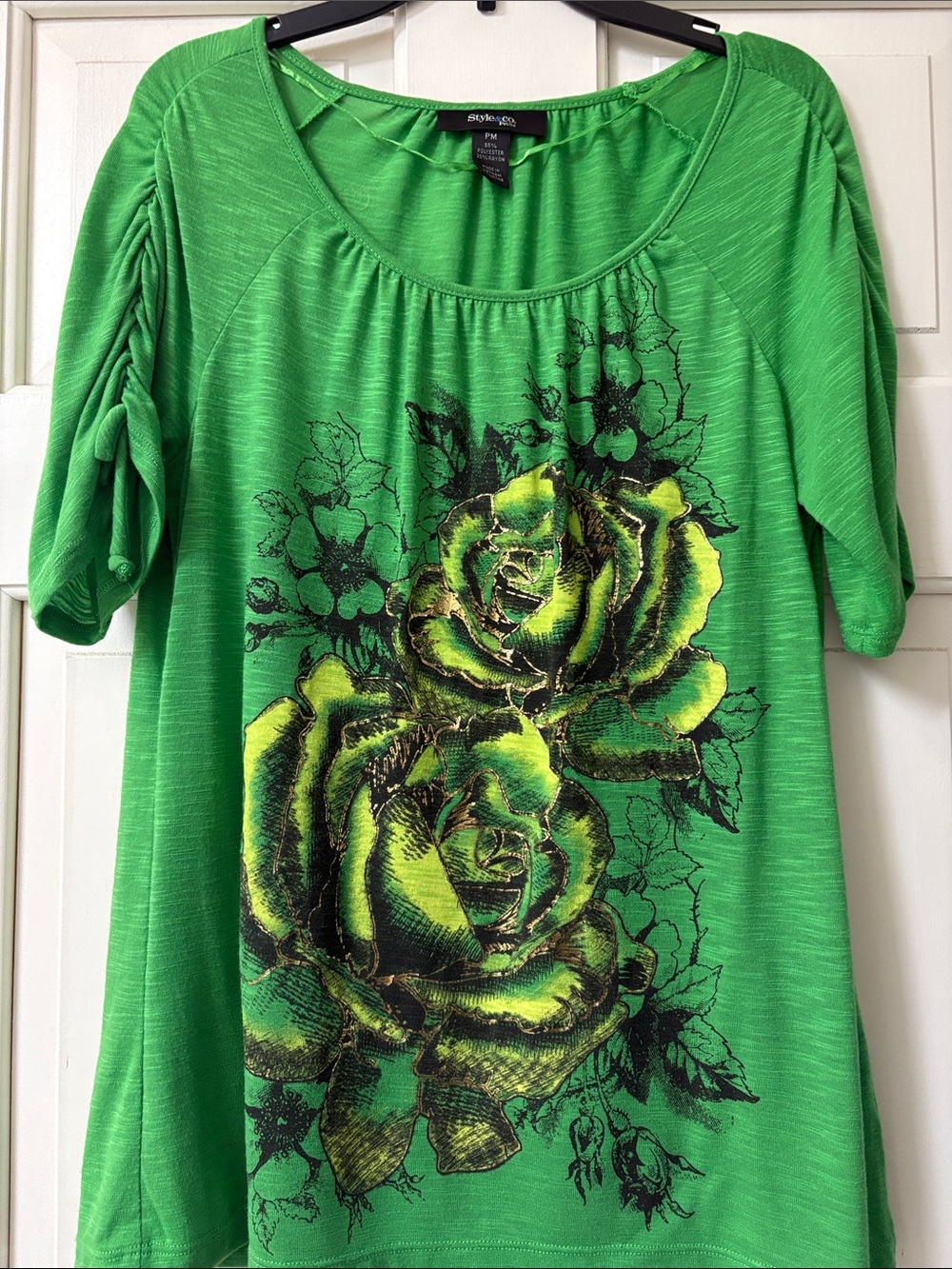 Style & Co. Green Short Sleeve Scoop Neck Floral Graphic Top